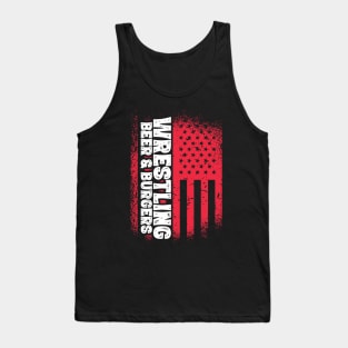 Wrestling Beer And Burgers - US Flag design Tank Top